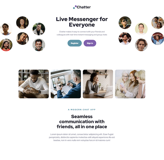 Screenshot of a live messenger application homepage