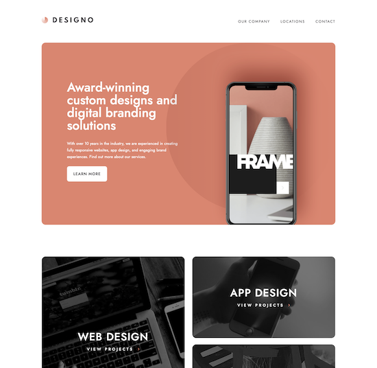 Screenshot of the Designo Studios project homepage